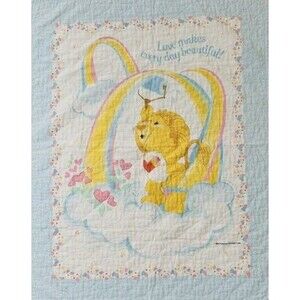 Vtg Care Bears Brave Lion Baby Quilt 1985 American Greetings 42x32 nursery duvet